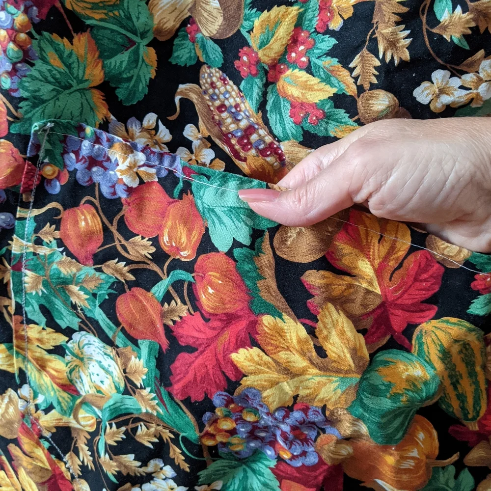 Handcrafted Large Apron, Colorful Veggie Fabric, Pocket, Waist Ties, Unisex